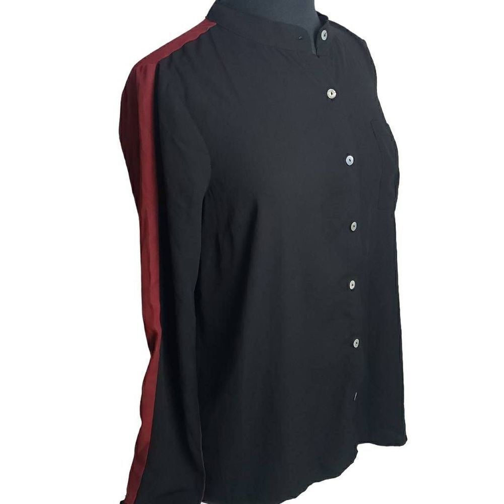 Charming Charlie Black and Maroon Button Down Long Sleeve Shirt